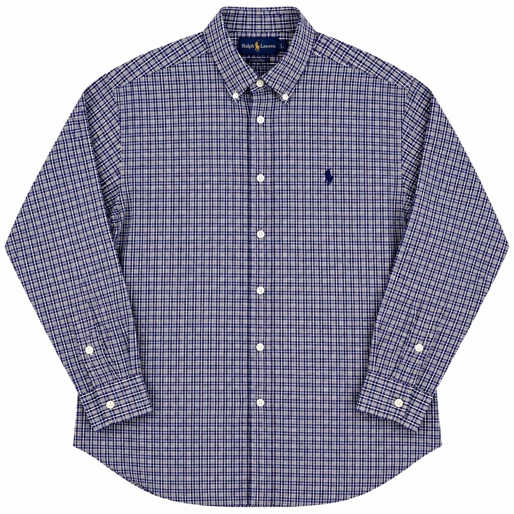 Ralph Lauren Youth Purple White Check Cotton Button Down Shirt Size L 16/18